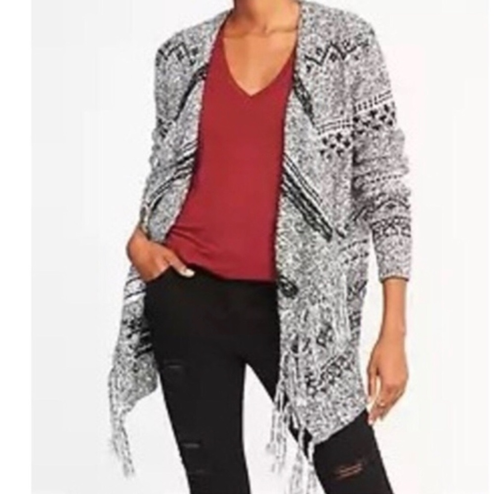 Old Navy Black and White Fringe Cardigan